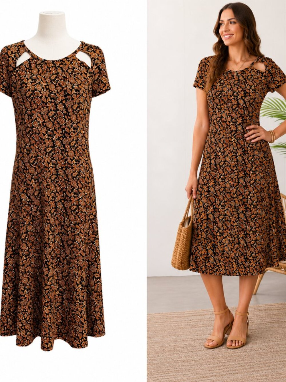 Michael Kors Boho Paisley Cutout Midi Dress Size L Whimsy Festival Chic